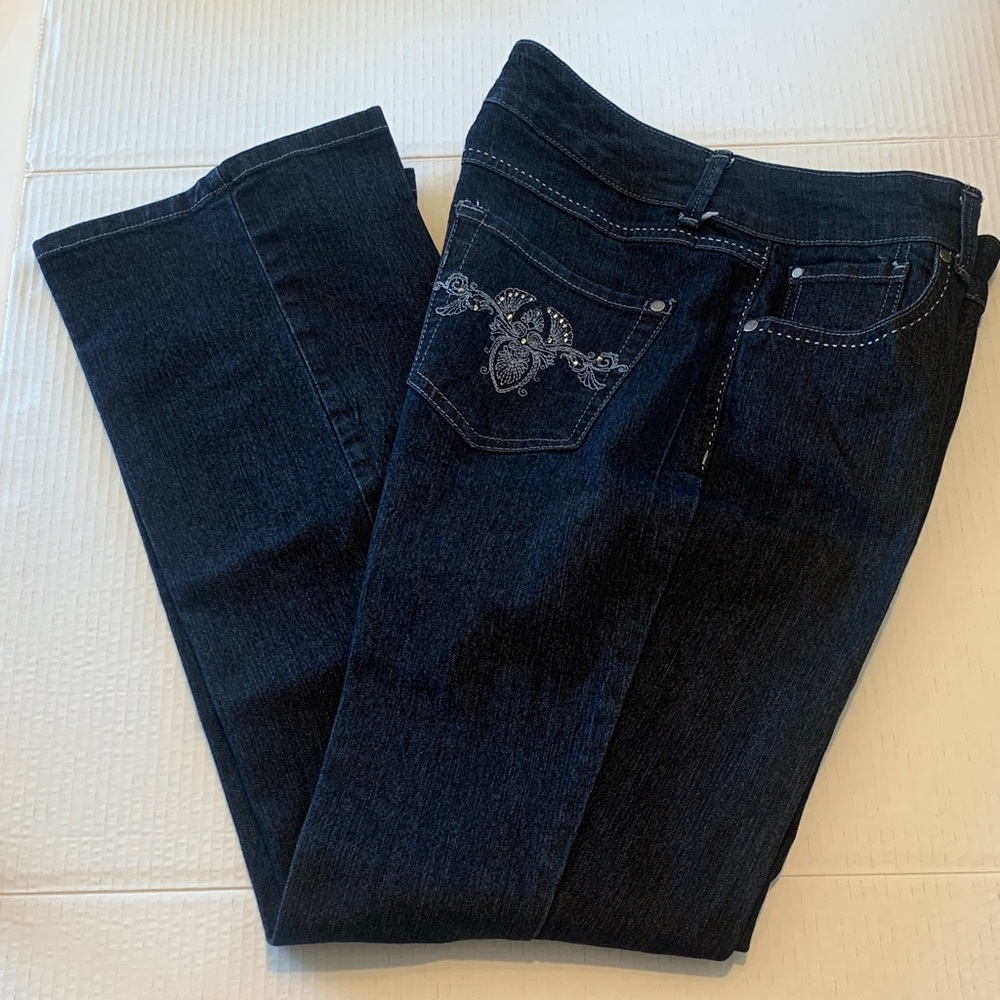 Women's Bandolino Blu Dark Blue Embroidered Pleated Jeans Size 10